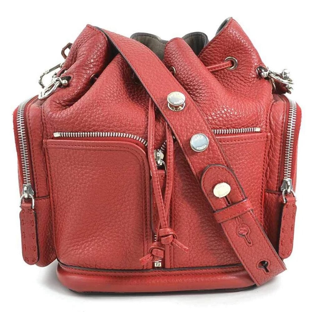 Auth FENDI Mon Tresor Shoulder Bag Burgundy Leather/Sivertone